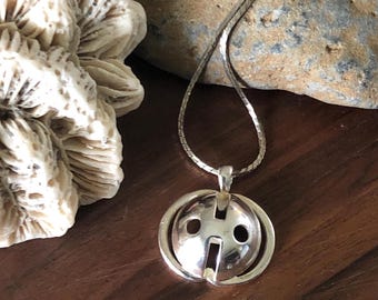 Vintage Modernist Pendant Necklace Sterling Silver on 18" Chain Mid-Century Jewelry Necklace 925 Made In Israel Gift Him Her Unisex