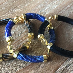 Vintage Lapis, Tiger Eye and Onyx Asian Style Happiness Bracelet, Never-Worn Mid-Century Jewelers Inventory, Good Luck, Peace, Serenity