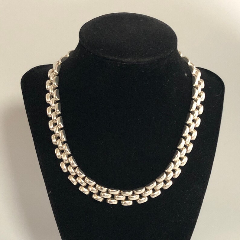 Vintage Sterling Panther Link Chain Necklace Three Rows Heavy Etsy