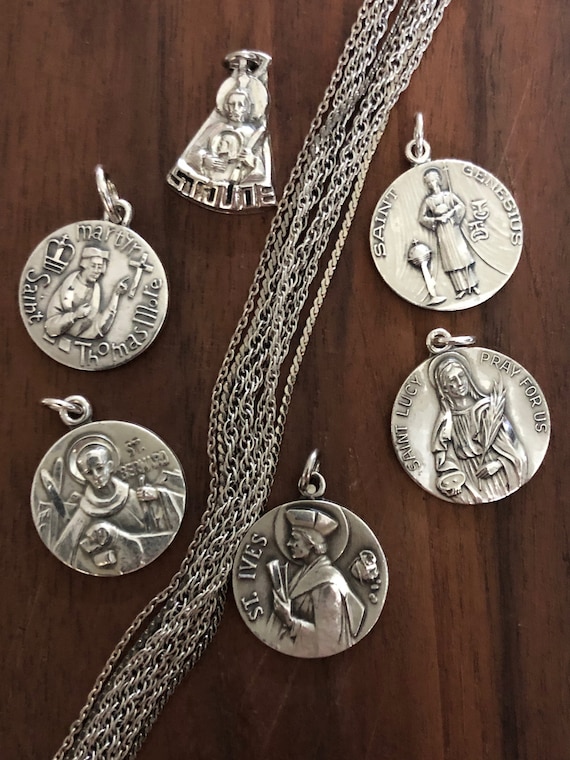 Catholic Saints Medals Mid Century Sterling Silve… - image 9