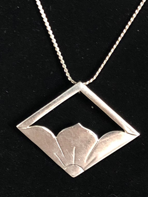 Sterling Pendant and Chain, Mid-Century Modernist… - image 1