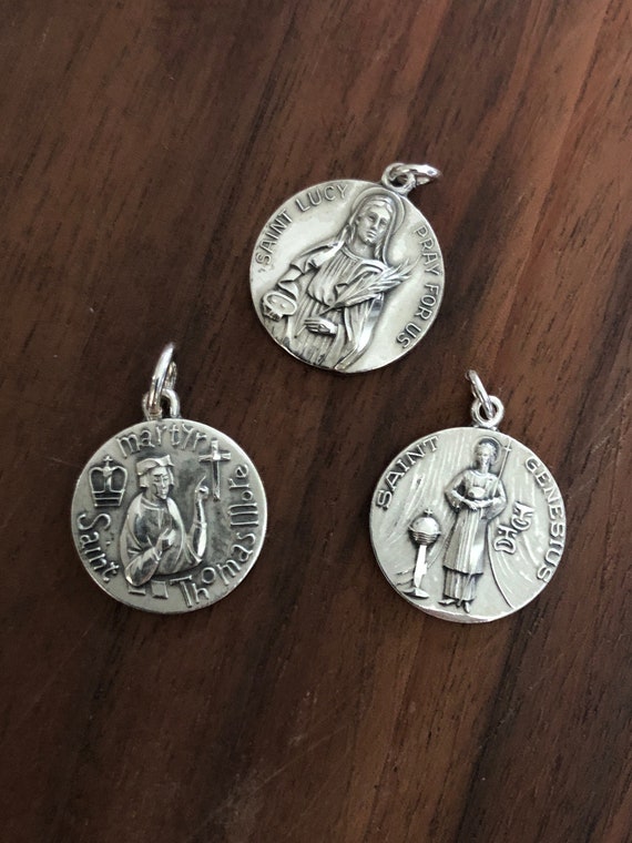 Catholic Saints Medals Mid Century Sterling Silve… - image 2