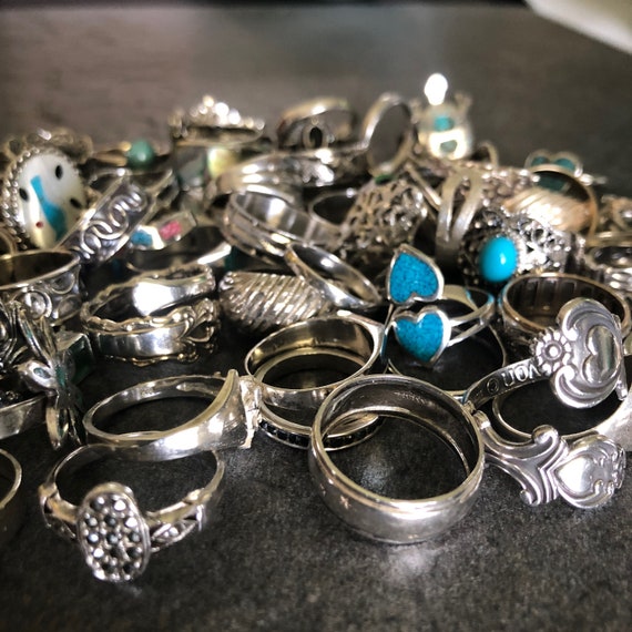 STERLING Ring Grab Bag Mid Century Solid 925 Silver Mystery Ring Lote de tres devoluciones aceptadas Etsy Mexico