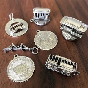 San Francisco Travel Charms Sterling Silver 925 Cable Cars, Golden Gate Bridge, Vintage Jewelry Charm or Pendant Necklace