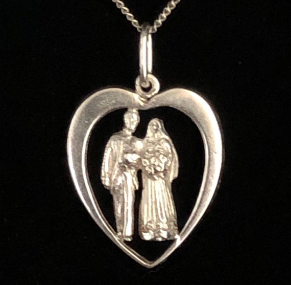Sterling Pendant and Chain, Mid-Century Bride and… - image 1