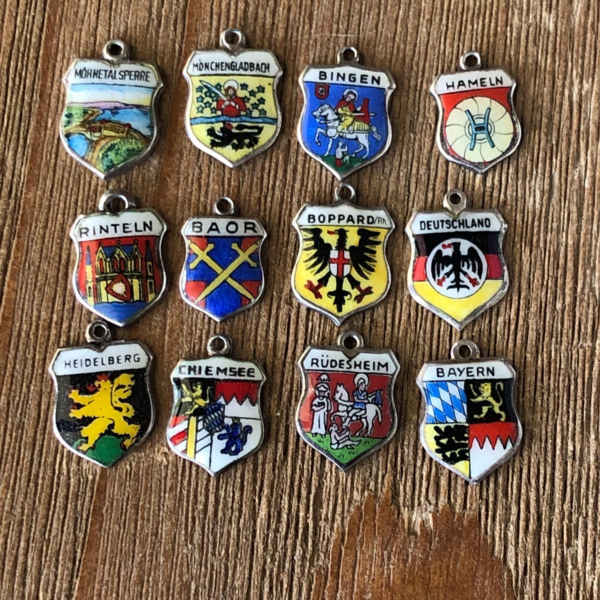 テミン フェルトバッジ Vintage Enamel Germany European Shield Charm Sterling and Enamel
