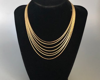 Art Deco Seven Strands Gold Filled Multi-Chain Necklace