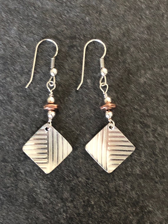 Sterling Silver Dangle Earrings With Copper Accent