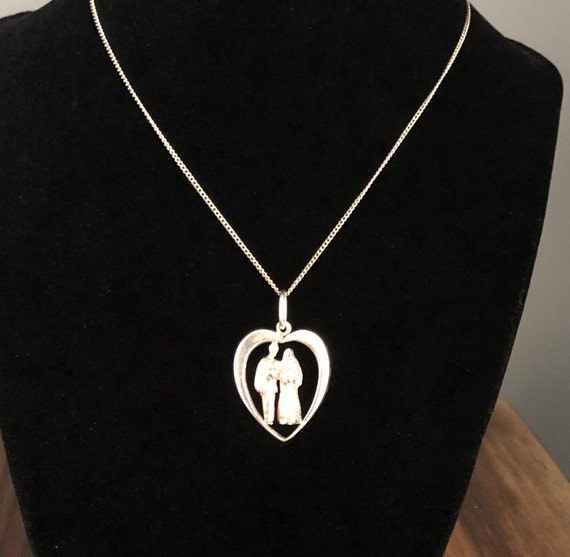 Sterling Pendant and Chain, Mid-Century Bride and… - image 2