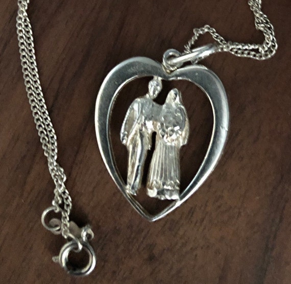 Sterling Pendant and Chain, Mid-Century Bride and… - image 3