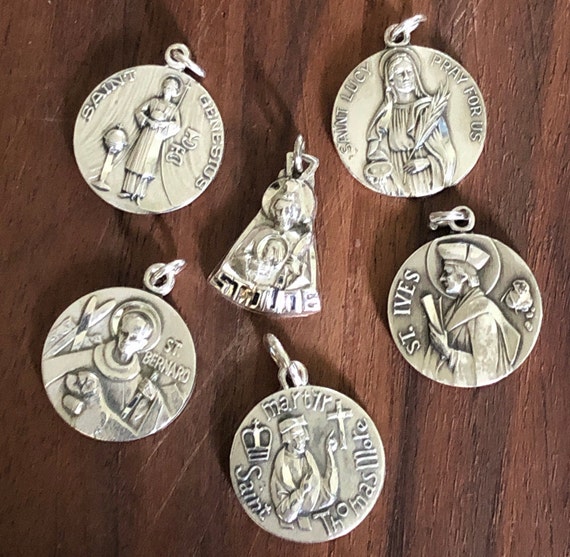 Catholic Saints Medals Mid Century Sterling Silve… - image 1