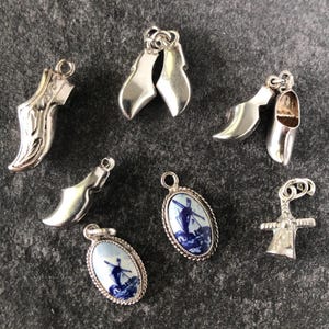 Holland Charms Vintage Mid-Century 925 Sterling 3D Paesi Bassi, per bracciale o ciondolo Europa Viaggi Ciondoli olandesi, scarpe, zoccoli, mulini a vento