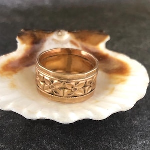 Vintage Floral 10K Gold Filled Bandring - Größe 5,5