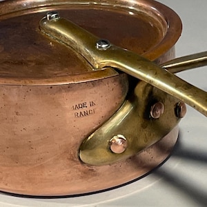 Vintage French Copper and Brass Sauce Pot with Lid