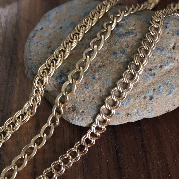 Vintage Gold Filled Curb Chain Bracelets Mid-Century Vintage Jewelry Charm Bracelets