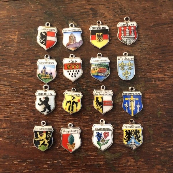 Vintage Silver and Enamel European Country Travel Charms Germany, Garmisch, Munich, Augsburg, Heidelberg, Cologne, Berlin, Augsburg and more