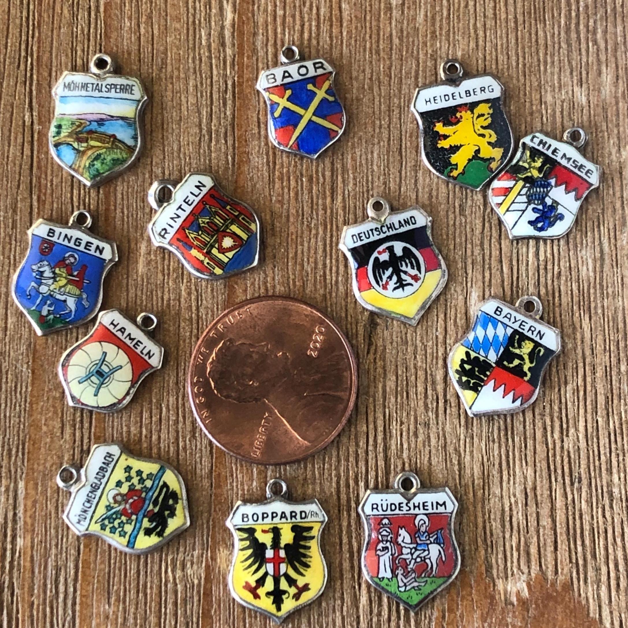 Vintage Enamel Germany European Shield Charm Sterling and Enamel