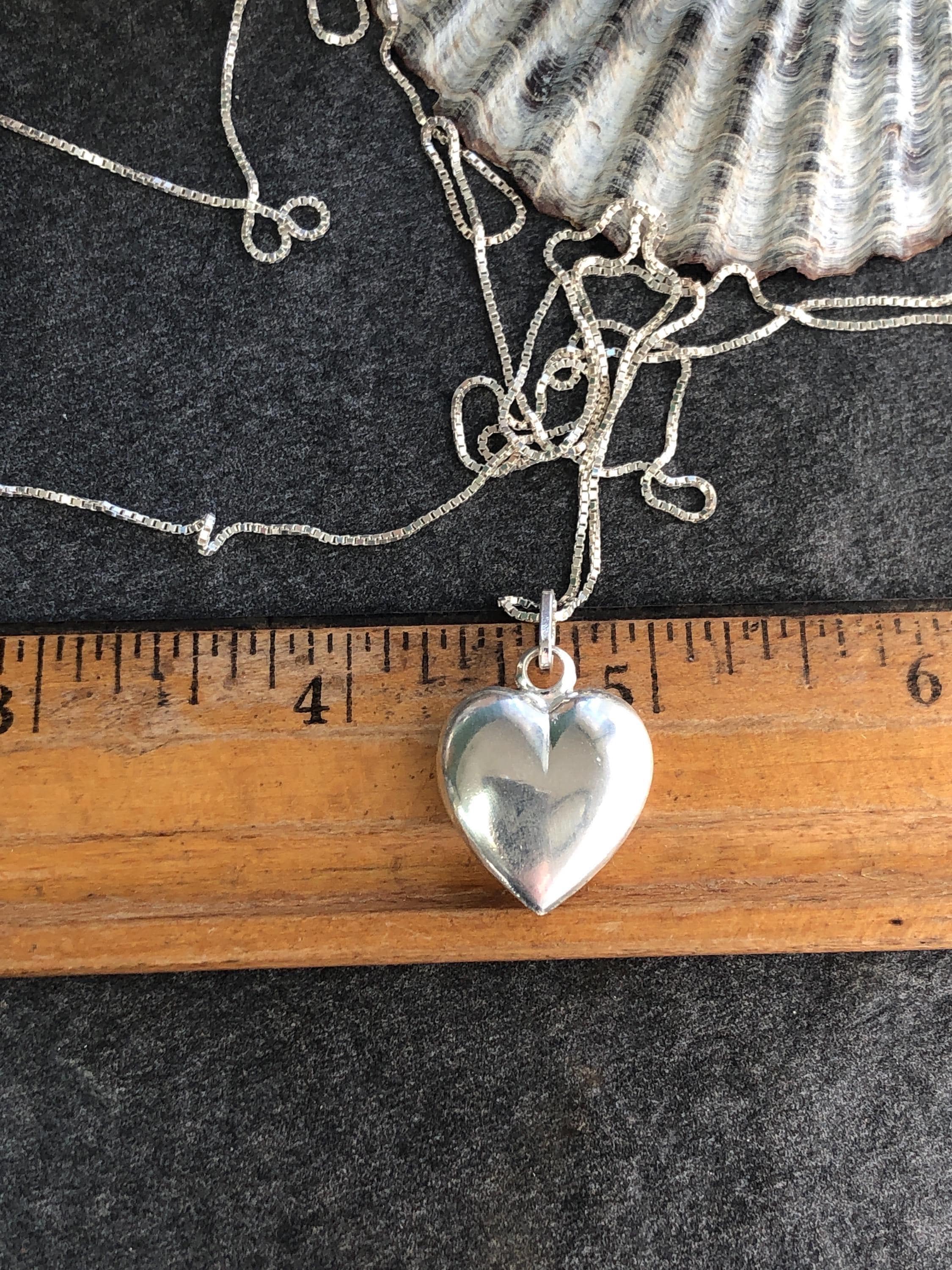 Vintage Sterling Silver Puffy Heart Pendant Necklace, 30" Box Chain - Etsy