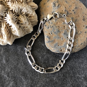 Sterling Figaro Chain Bracelet Vintage Silver Heavy Chain Unisex