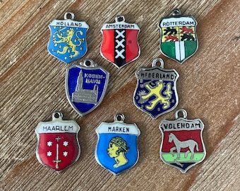 Vintage Silver Shield Netherlands City Travel Charms, Sterling, 800, 835, Haarlem, The Hauge, Rotterdam, Amsterdam, Limburg++