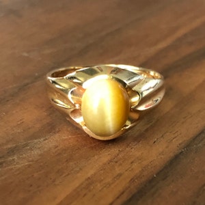 Vintage Gold HGE Ring Mid-century Tiger Eye Unisex or Men&#39;s Jewelry Size 10 Modernist Jewelry