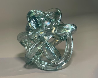 Handblown Twisted Glass Knot Sculpture, Iridescent Glass
