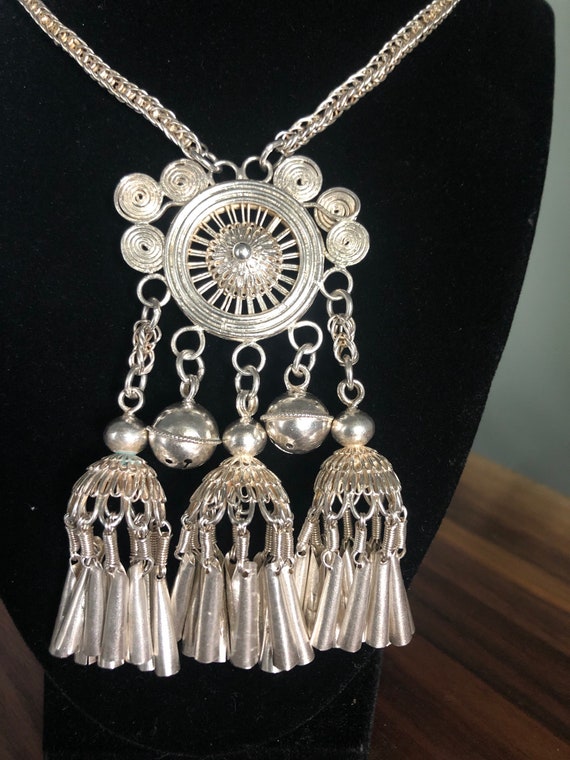 Vintage Tribal Pendant Necklace - Sterling Silver… - image 2