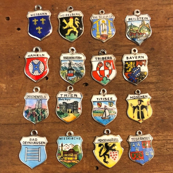 SHIPS FREE Sterling Enamel European Travel Charms Mid Century Germany City, Village and Mountains Charm Bracelet Collectible Jewelry