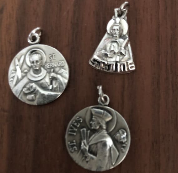 Catholic Saints Medals Mid Century Sterling Silve… - image 4