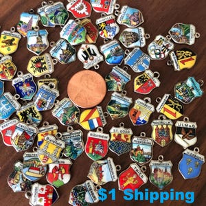 Germany Travel Charms Vintage Silver and Enamel German Cities, Berggastatten, Bonn , Friedrichshafen, Winningen, Koblenz, Bad EMS +++