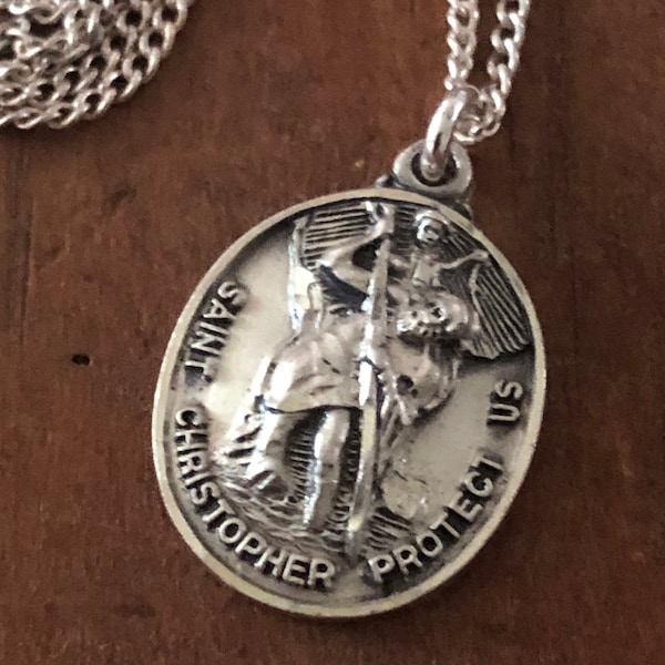 Saint Christopher Pendant Vintage Mid Century Sterling Silver Unisex Jewelry Patron Saint of Travelers and General Protection Medal