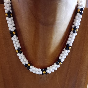 Vintage Monet White Beaded Choker with Black and Gold Accents/ Barbell Beads Circa 1960&#39;s