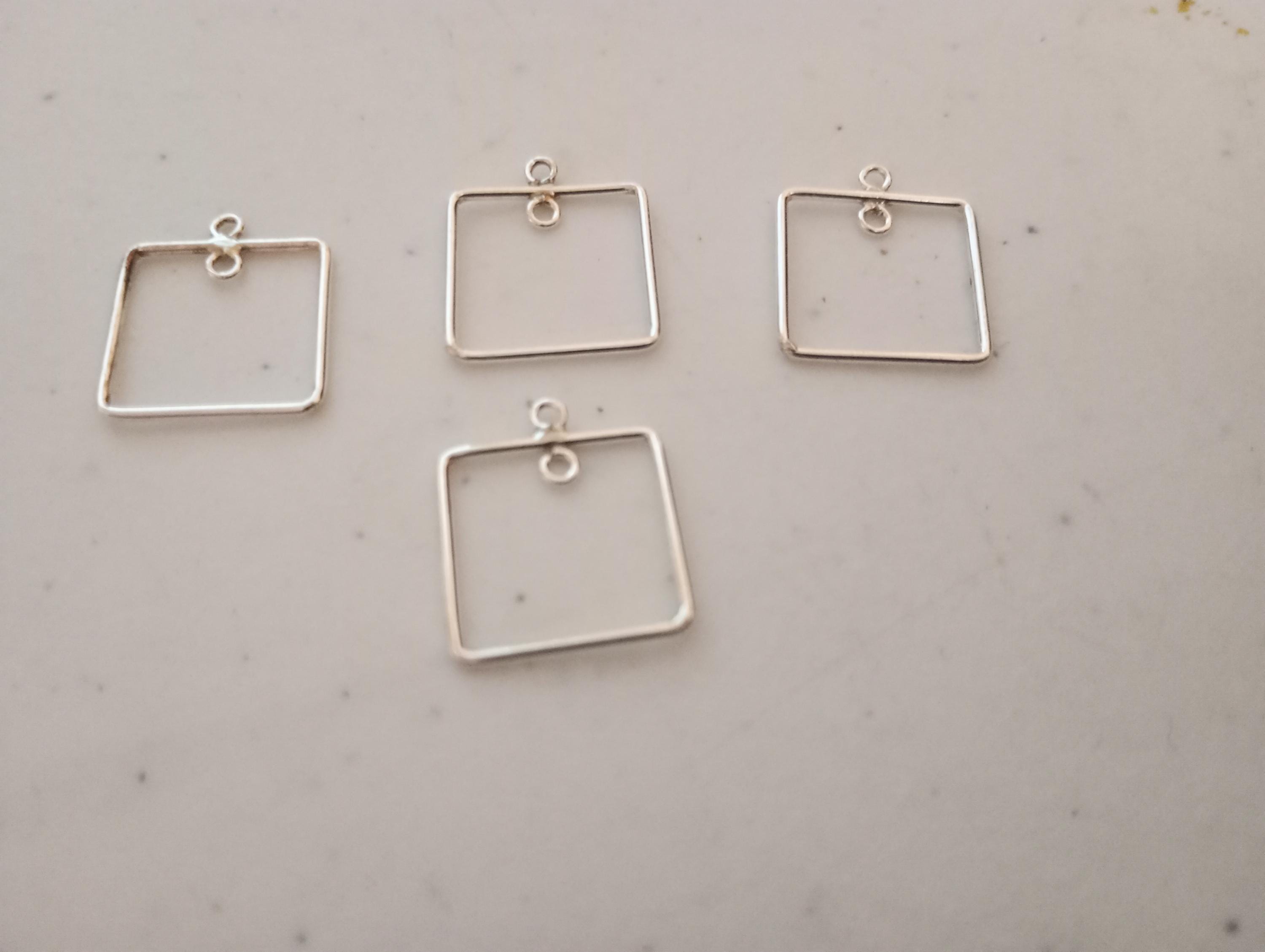 Square Silver One Hole Bead Frame For Earrings or Necklace Set of Four