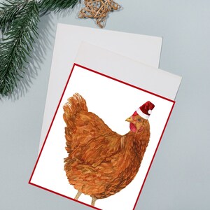 Red Hen in a Santa Hat Christmas/Holiday Card and Gift Tags Digital Download