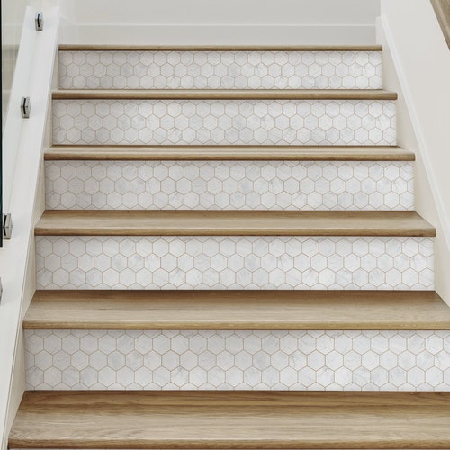 Hexagon Marble Copper Gold Stair Riser Wallpaper - Etsy