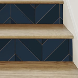 Gold Lines Chevron, Navy, Stair Riser Decals