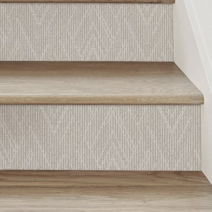 Woven Look Mixed Chevron, Warm Grey, Stair Riser Decals