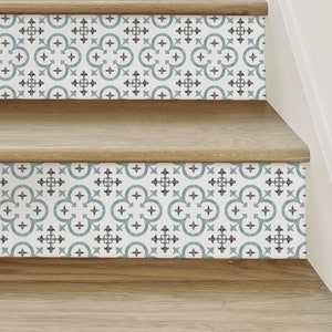 Flower Moroccan Tile, Blue, Stair Riser Decals