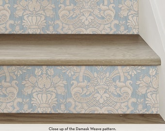 Damask Weave Textured Look, Blue, Stair Riser Decals