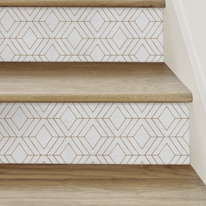 Diamond Geometric Art Deco Lines, Off White, Stair Riser Decals