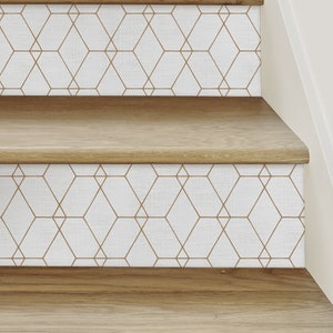 Hexagon Geometric Art Deco Lines, Off-White, Stair Riser Decals
