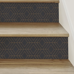 Diamond Geometric Art Deco Lines, Ebony, Stair Riser Decals