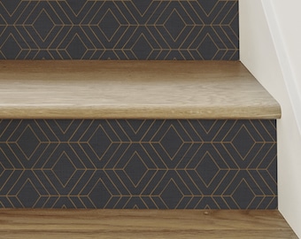 Diamond Geometric Art Deco Lines, Ebony, Stair Riser Decals