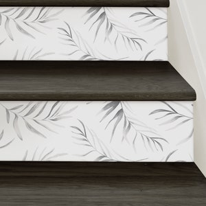 Breezy Palm Peel and Stick, Grey, Stair Riser Decals