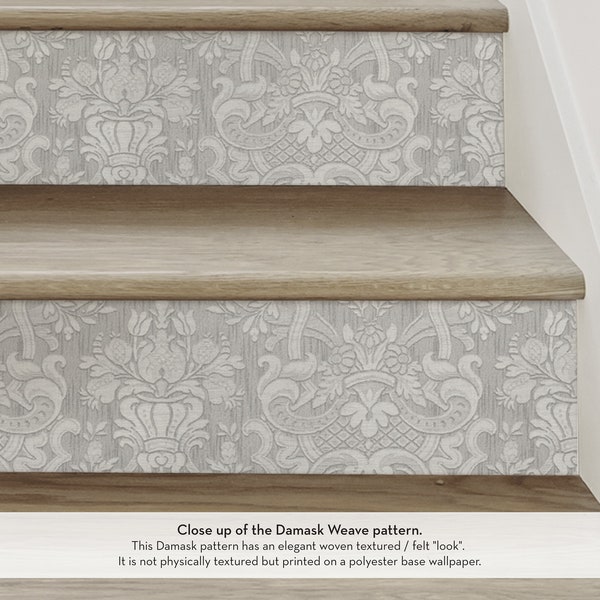 Damask Weave Textured Look, Grey, Stair Riser Decals