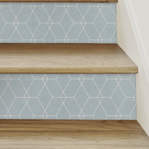 Hexagon Geometric Art Deco Lines, Light Blue, Stair Riser Decals