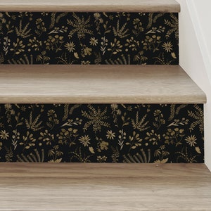 Plant Pattern Floral, Black Gold, Stair Riser Decals
