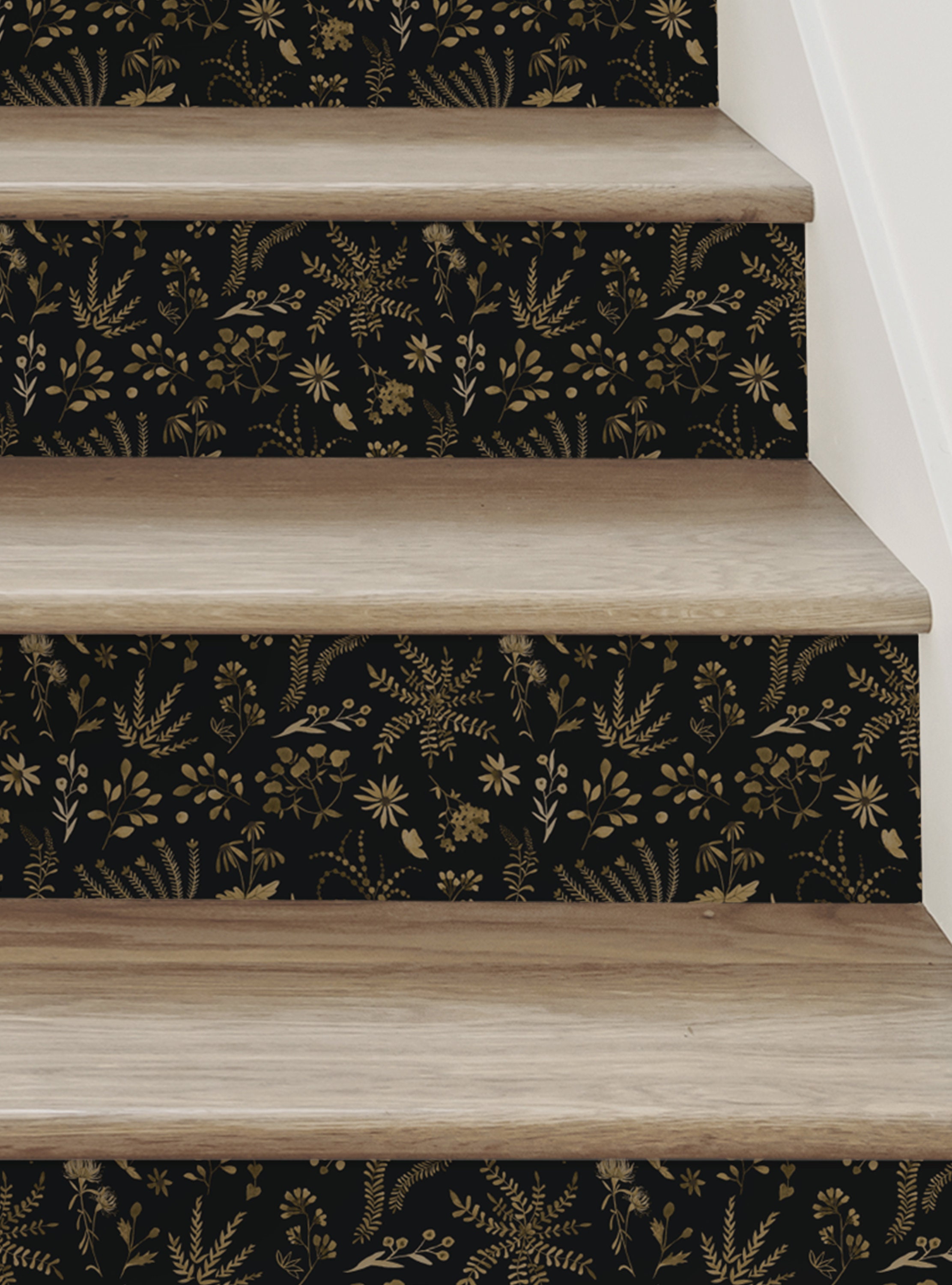 Plant Pattern Floral, Black Gold, Stair Riser Decals