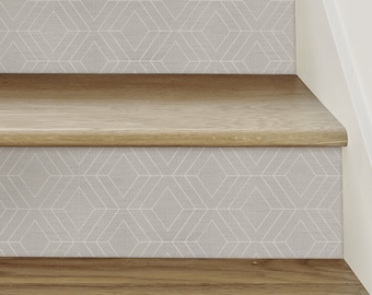 Calcomanías para contrahuellas de escaleras con líneas art déco geométricas de diamante en gris cálido