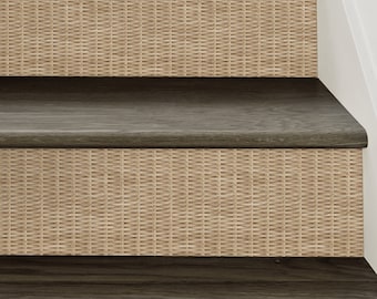 Rattan Weave Look, Natural, Self Adhesive  Repositionable Stair Riser Stickers
